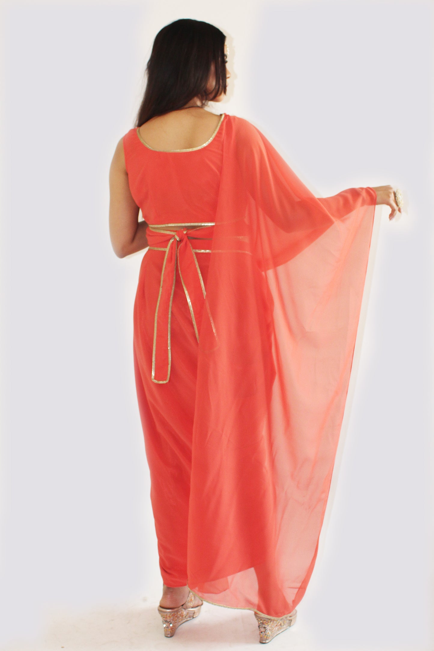 Pre-Stitched Genda Saree With Stitched Blouse