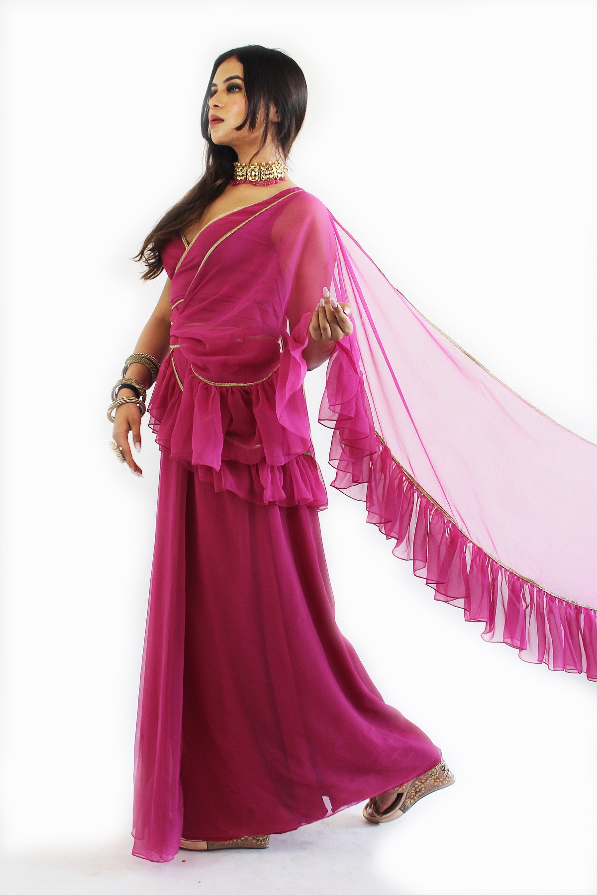 Pre-Stitched Gulabo Saree With Unstitched Blouse Fabric