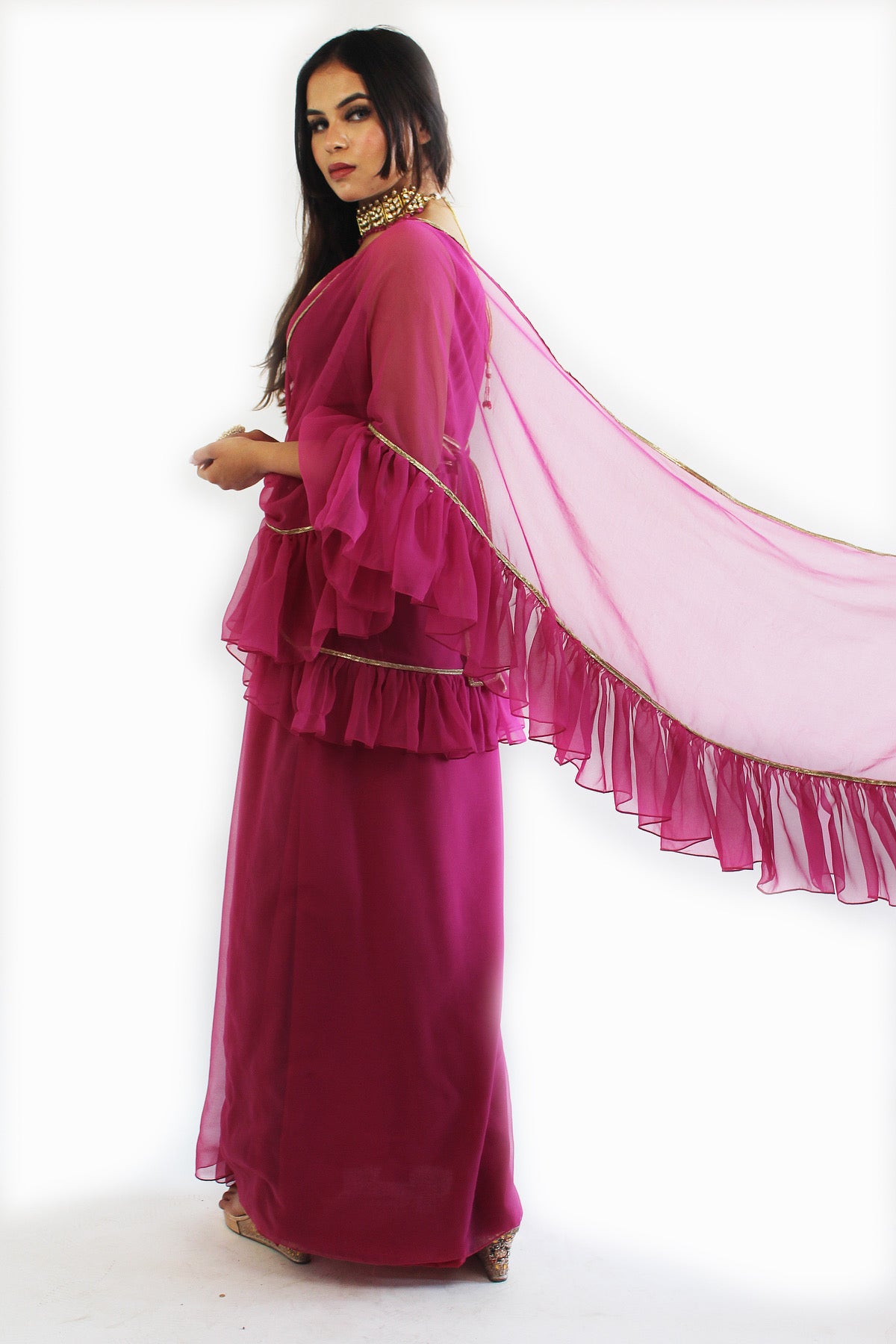 Pre-Stitched Gulabo Saree With Unstitched Blouse Fabric