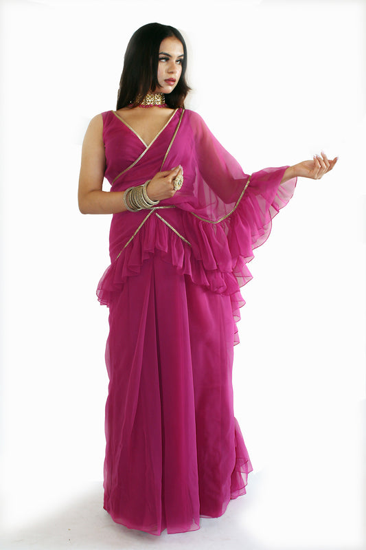 Pre-Stitched Gulabo Saree With Unstitched Blouse Fabric