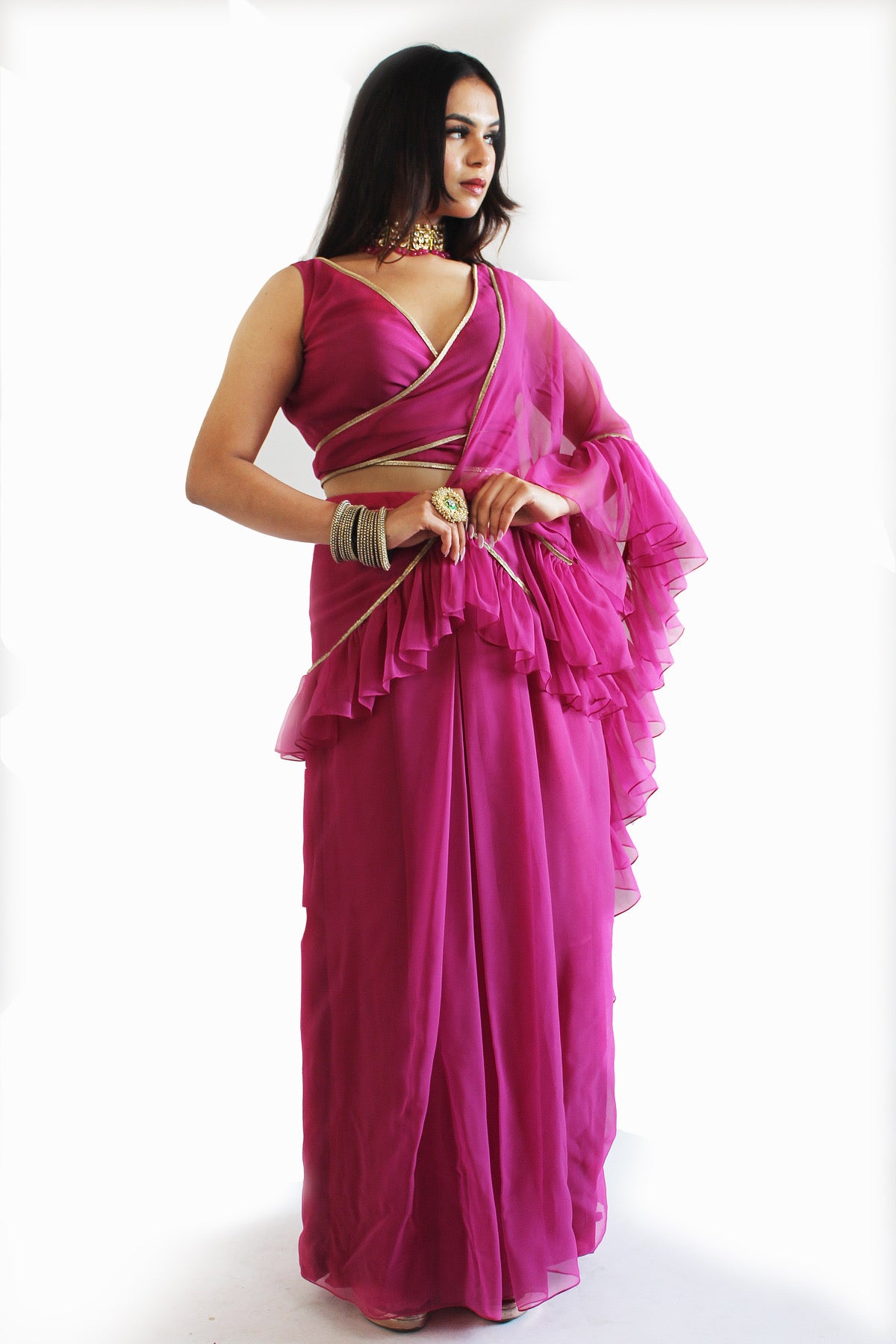 Pre-Stitched Gulabo Saree With Unstitched Blouse Fabric