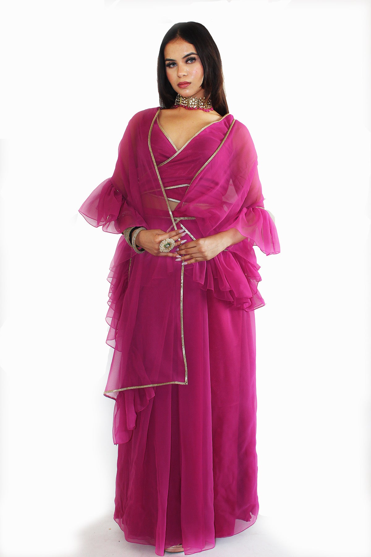 Pre-Stitched Gulabo Saree With Unstitched Blouse Fabric