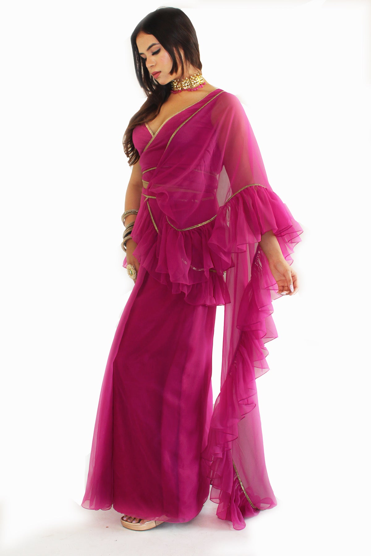 Pre-Stitched Gulabo Saree With Unstitched Blouse Fabric