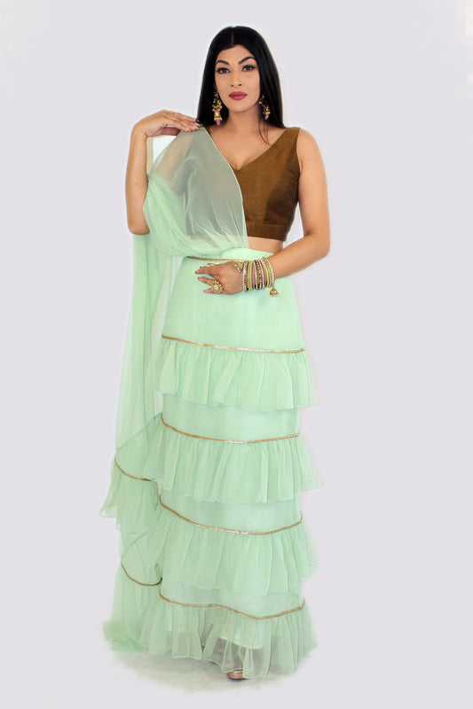 Pre-Stitched Noor Saree With Unstitched Blouse Fabric
