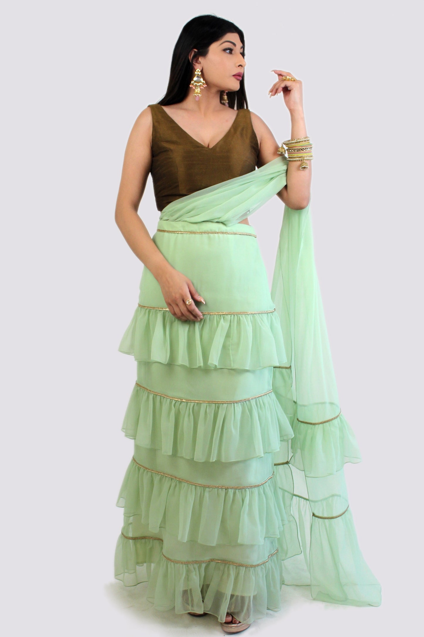 Pre-Stitched Noor Saree With Unstitched Blouse Fabric