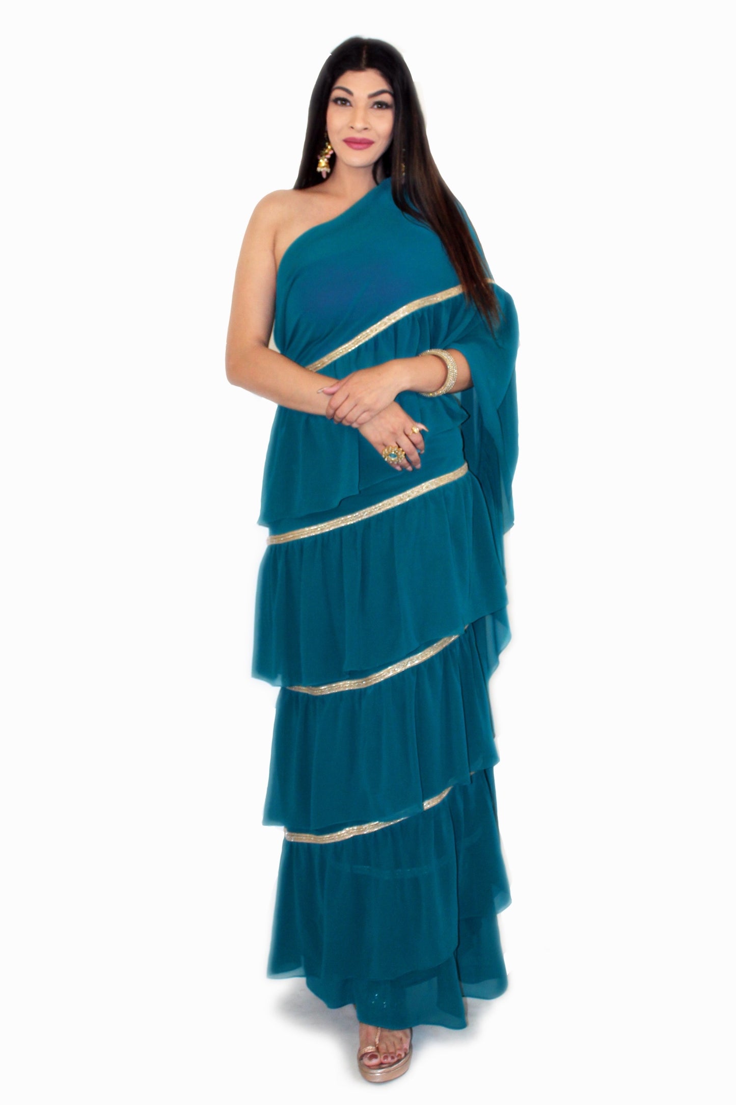 Pre-Stitched Laila Saree with One Shoulder Stitched Blouse