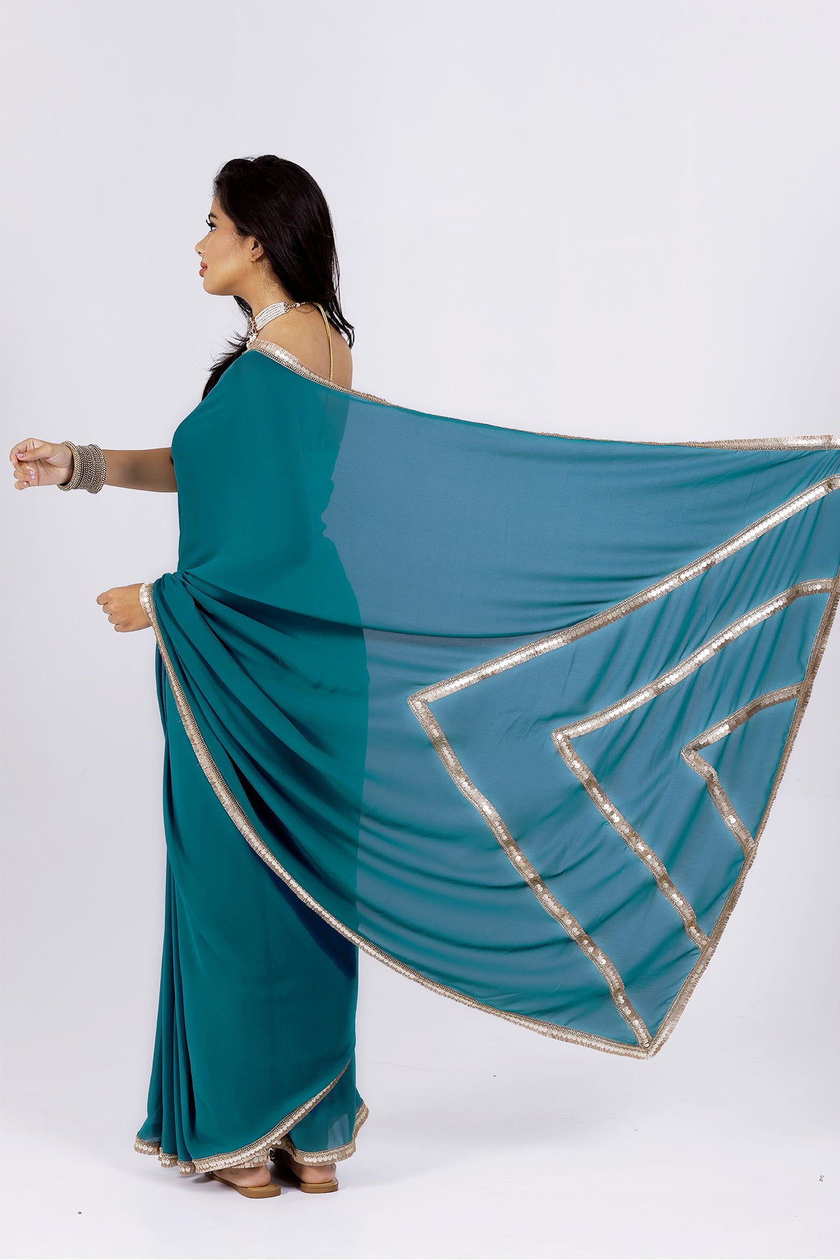 Gulaal Teal Green Georgette Saree